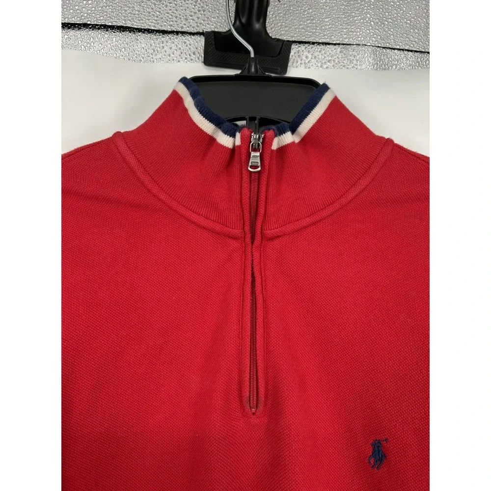 Polo Ralph Lauren Sweater‎ Men's XL Red White And Blue Mock Neck Quarter 1/4 Zip